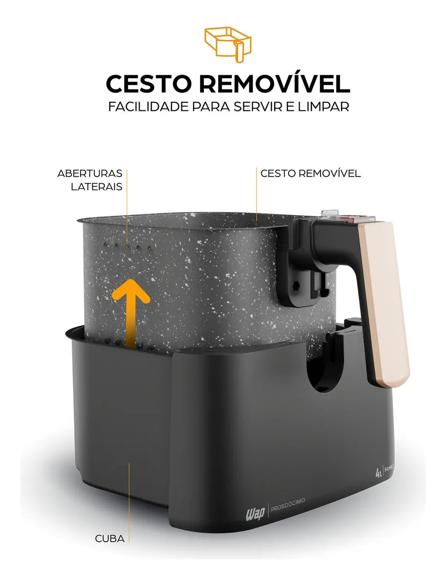 🍟 Fritadeira Elétrica WAP Air Fryer Family 4L 1500W Antiaderente com Desligamento Automático – Mais Praticidade e Comida Crocante Sem Óleo